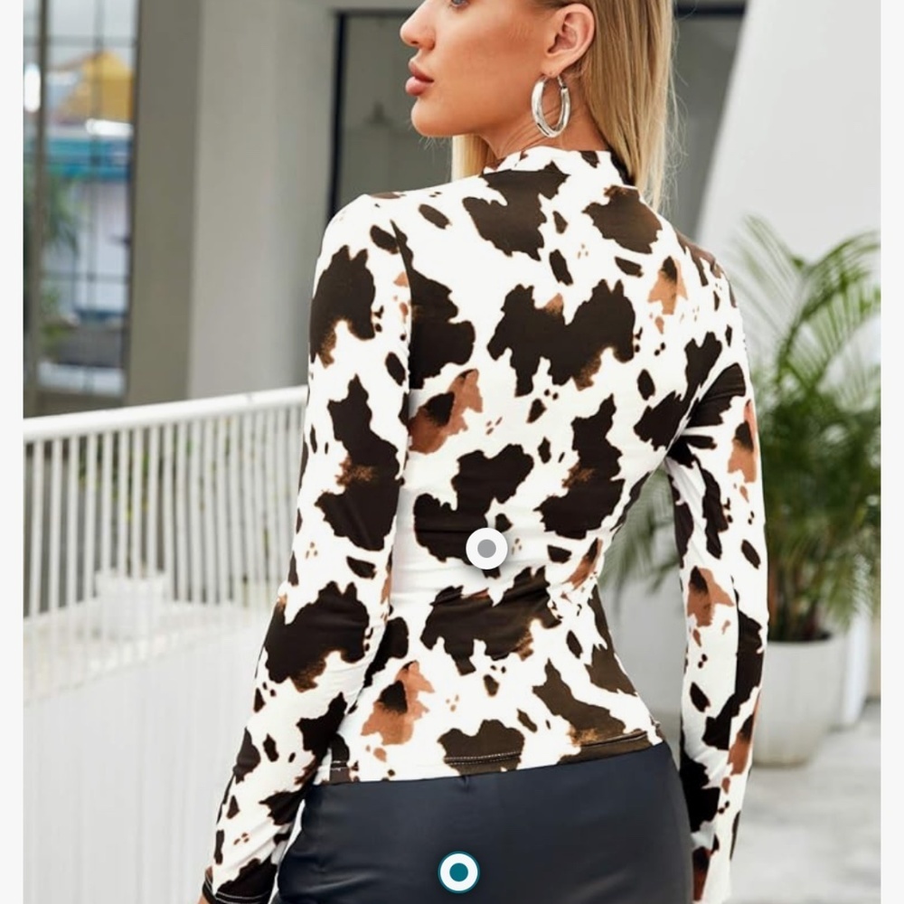 Milumia Women's High Neck Zebra Print Pullovers Long Sleeve Top Brown and White
